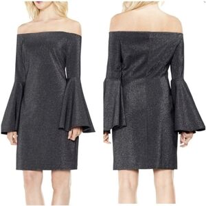 Vince Camuto Womens Size Small Silver Metallic Off the Shoulder Sheath Dress